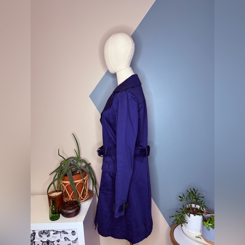 Apt. 9 Cobalt Blue Cotton Blend Trench Coat Belted Classic Spring Jacket Small - Picture 4 of 12